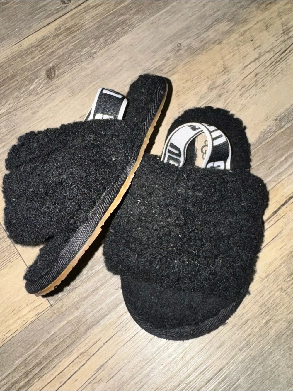 UGG Kids Black Fuzzy Slingback Clog Slippers